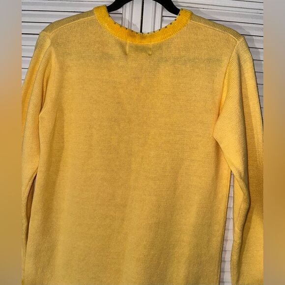 The Quacker Factory Sequined Butterfly‎ Beaded Yellow V-Neck Sweater Size XS - Picture 6 of 9